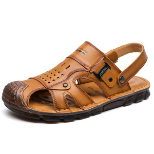 Sandalias de Hombre de Cuero Genuino con Punta Abierta, Suela de Goma Suave, Zapatos de Playa de Verano, Estilo Slip-On, Tipo Zuecos - Product Image 5