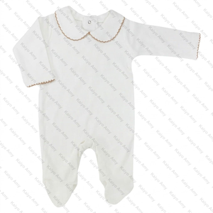 Tutina con Piedini per Neonata 100% <span class=keywords><strong>Cotone</strong></span> con Monogramma, Bianca con Bordo Picot Rosa, Set per Neonati e Bambini - Product Image 4