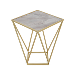 Glass Side <b>Table</b> Gold White Color Modern Geometric Design Living Room <b>Decor</b> - Product Image 3