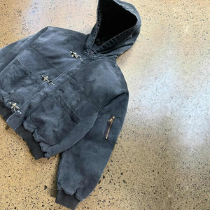 Veste bomber de travail pour mécanicien, style délavé à l'acide, rembourrée, avec fermeture éclair, boucle de serrage de type pompiers, personnalisée - Product Image 3