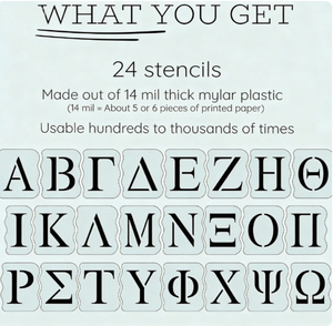 Kit de pochoirs <span class=keywords><strong>alphabet</strong></span> grec de qualité supérieure pour la peinture et le traçage, en plastique Mylar 14 mil, lettres de 4 pouces de hauteur - Product Image 3