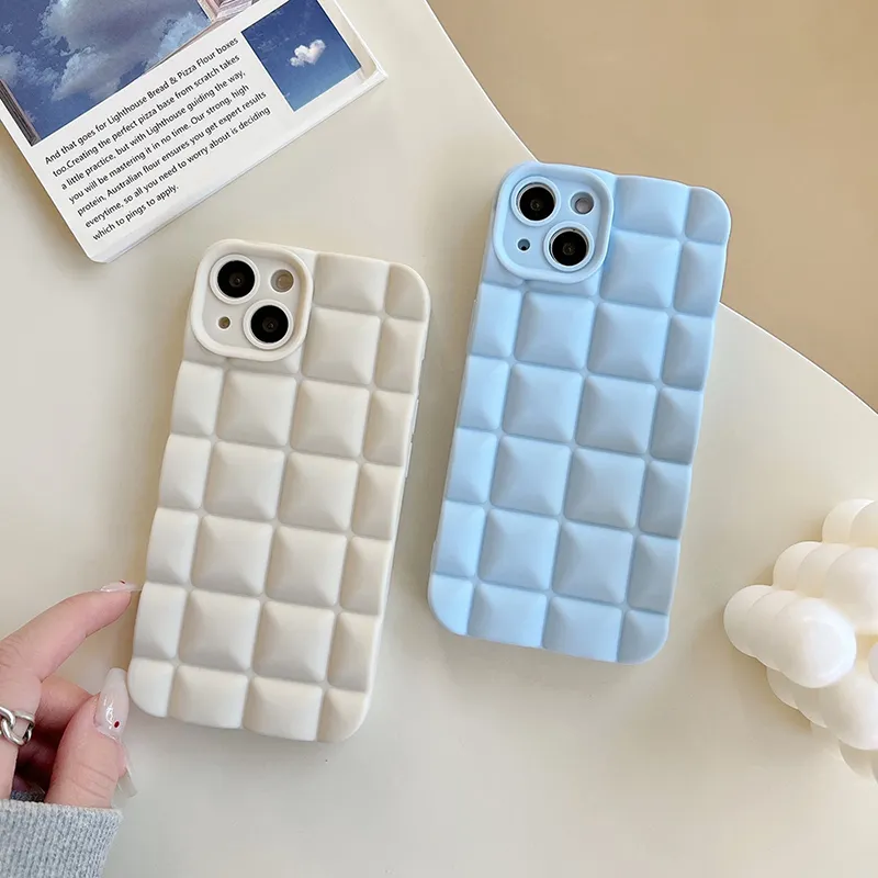 Square checkered phone case for iphone 14 shockproof protective sleeve simple solid color for iphone 13 pro max 12 11 XR XS Max