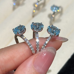 Anillo de Diamante de Alto Contenido de Carbono con Corte de Flor de Hielo para Mujer, Plata de Ley S925, Azul Marino, Huevo de Paloma del Tesoro, Apilable Personalizado, CNAS - Product Image 3