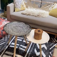 Canapé de salon d'extérieur Mobilier d'intérieur Table basse ronde moderne en bois et marbre pour le thé