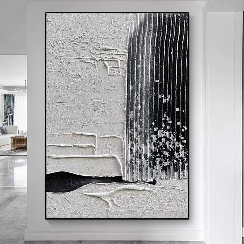 현대 흑백 추상 벽 예술 유화 호텔 거실 장식 캔버스에 손으로 그린 질감 유화