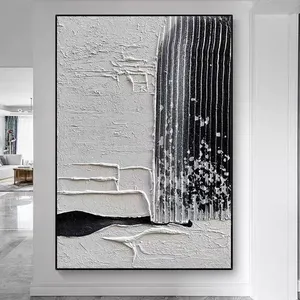 Moderno preto e branco abstrato parede arte pintura a óleo pintados à mão textura pintura a óleo sobre tela para o hotel sala de estar decoração