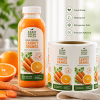 Autocollants personnalisés de haute qualité pour jus, étiquettes en vinyle imperméables avec logo sur mesure pour l'emballage de jus frais pressé à froid et de boissons