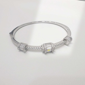 Custom plata 925 Silver Bangle With Baguette Cut Bangle Crystal Rhinestones Geometric Design Classic Women's Wedding Bracelets - Product Image 1