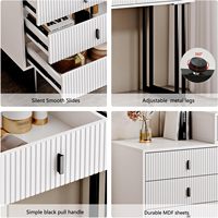 Coiffeuse de chambre à coucher de luxe léger style crème italienne, cannelée, rétractable, avec tiroirs et pieds en acier inoxydable éclairés