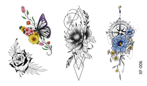 <span class=keywords><strong>Tatuajes</strong></span> Temporales <span class=keywords><strong>de</strong></span> Flores a la Moda, Impermeables, Personalizados para Mujer - Diseños <span class=keywords><strong>de</strong></span> Rosa Negra y Girasol para Cara, Cuello, Brazo y Arte Corporal - Product Image 6