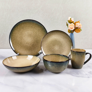 Juego De Platos De Tazas Vajilla Restaurante Estilo Rústico Vajillas De Porcelana Juego De Platos De Cena De Cerámica Esmaltada Verde Nórdico - Product Image 1