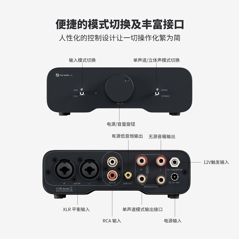 Fosi AudioZA3ステレオパワーアンプTPA3255 XLR/RCA/バランス