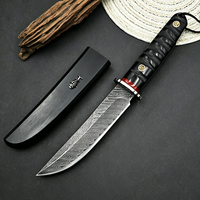Pisau Tanto Baja Damaskus Buatan Tangan dengan Gagang Kayu Ebony untuk Berburu, Berkemah, dan Bertahan Hidup di Alam Bebas
