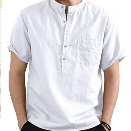 J & h camisa masculina de linho, camisa de algodão e linho da moda para homens, cor sólida, com bolso, manga curta, fenda, verão 2022