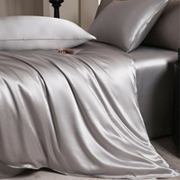 Parure de lit 4 pièces en soie de mûrier 22 mm, motif satiné couleur unie, luxe léger, housse de couette et drap, utilisation toutes saisons