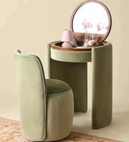 Coiffeuse d'angle en bois de luxe vintage et antique, rembourrée, avec miroir pliable et tabouret, pour chambre à coucher