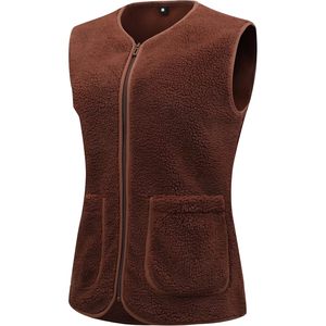 Chaleco de Mujer de Forro Polar Sherpa con Cremallera Completa, Sin Mangas, con Bolsillos, Color Marrón, Talla M - Product Image 1