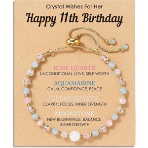 Bracelet en perles de cristal naturel, quartz rose, pierre de lune, aigue-marine, cadeau d'anniversaire pour adolescentes, <span class=keywords><strong>bijoux</strong></span> de mode en pierres de guérison - Product Image 2