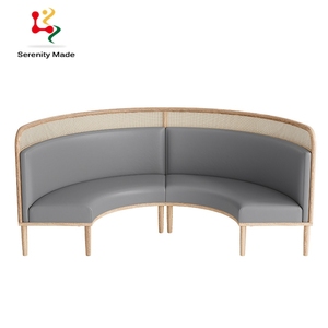 Moderne Restaurant Meubelen Half Cirkel Natuurlijke Rieten Rotan Back Houten Restaurant Cabines Sofa - Product Image 4