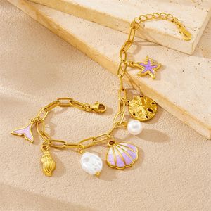 Fashion Charm Bracelet Zinc Alloy Ocean Theme Seashell Starfish Pearl Women's Jewelry Gift - Product Image 3