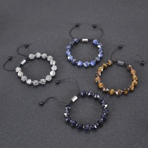 Bracciale in sodalite con mappa sfaccettata naturale da 10MM, braccialetti con perline yoga in corda intrecciata regolabile, bracciale con occhio di tigre intrecciato personalizzato - Product Image 2