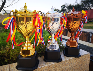 كأس معدني عالي الجودة مع تاج ذهبي ، قاعدة خشبية بأعمدة - Product Image 3