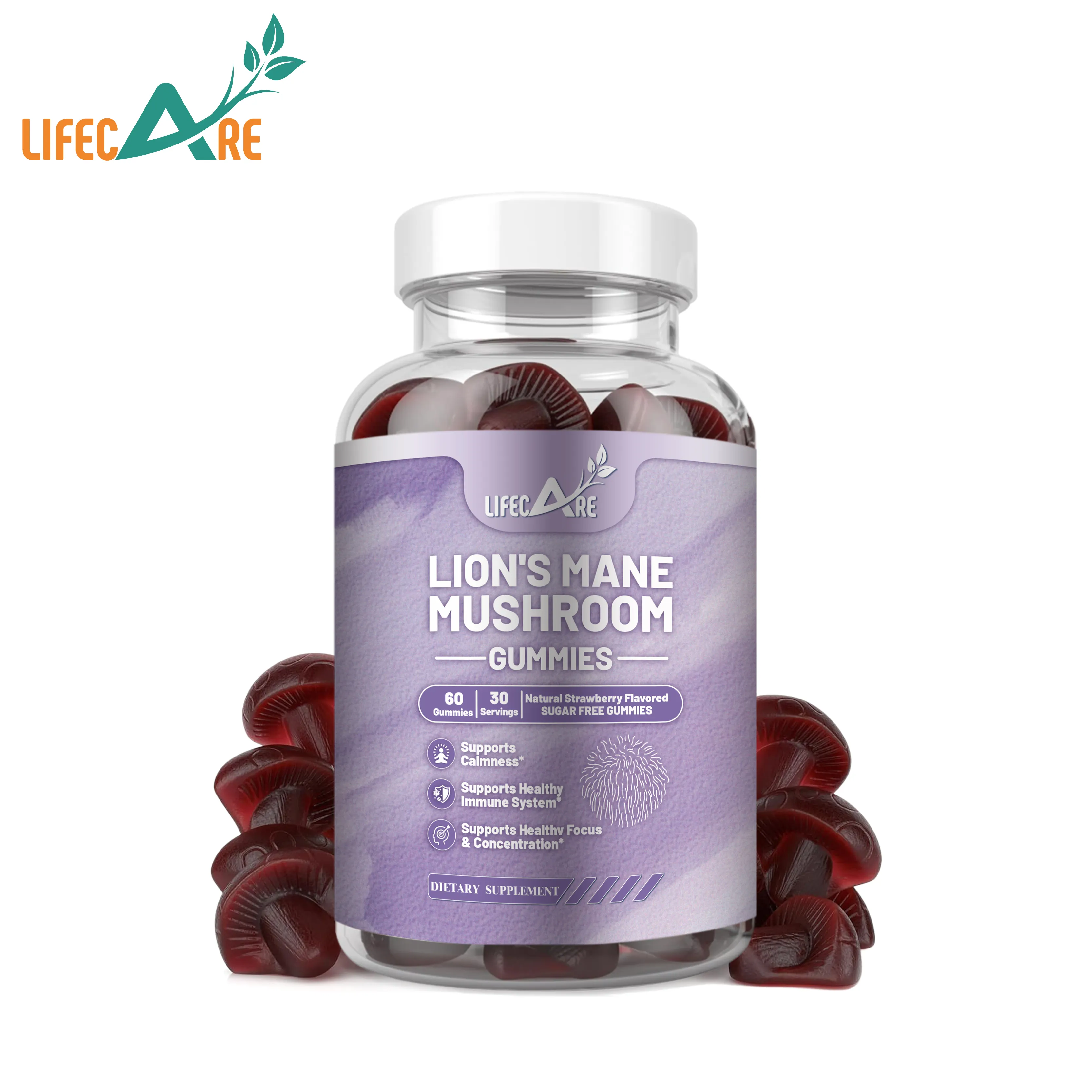 Lifecare Supply OEM Service Lions Mane Mushroom Extract Gummies 60 Lions Mane Gummies