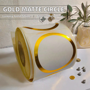 Etichette Metalliche Lucide con Foglia d'Oro Opaca, Etichette Termiche Circolari con Bordo Dorato Stampabili in Rotoli - Product Image 1