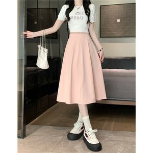 Jupe <span class=keywords><strong>parapluie</strong></span> évasée mi-longue drapée, taille haute, taille haute, mi-longue, plissée, taille large, demi printemps et été, Ins - Product Image 4