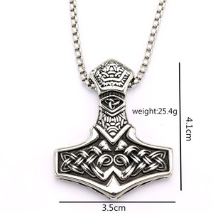 yunnique Vintage Stainless Steel Men's Thor Hammer Pendant <b>Necklace</b> With <b>Celtic</b> Knot Design For Gift And Clothing Matching - Product Image 5