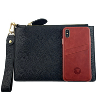 Tas Clutch Bisnis Kulit Asli Dompet Pergelangan Tangan Pria Dompet Ritsleting Tas Tangan Ramping untuk Perjalanan Kerja Sehari-hari