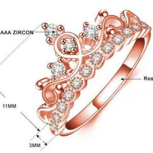 Serie Crown, anillos de piedras preciosas con ajuste de bisel chapado en oro rosa para mujer, hechos de latón con personalidad Princess Rng - Product Image 1