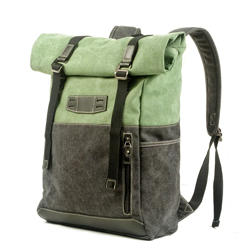 Leather Backpack for Men Waxed Canvas Shoulder Rucksack for Travel School