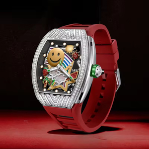 Montre automatique de luxe personnalisée pour homme, cadran rectangulaire 43 mm, verre lumineux, calendrier, réserve de marche, bracelet en caoutchouc - Product Image 3