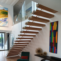 Escalier sur mesure CBMmart, durable, à monopoteau, fabriqué en acier inoxydable, avec marches en bois et garde-corps en verre, pour intérieur moderne