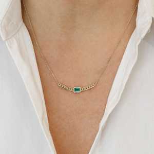 18k Gold Diamond Halo <b>Necklace</b>: Emerald Cut Sapphire, <b>Ruby</b>, or Emerald - Product Image 2