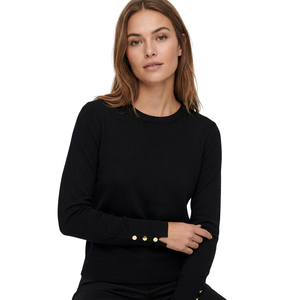 Pull décontracté en maille unie respirant pour femme, col rond, manches longues, coupe classique, haut d'hiver - Product Image 1
