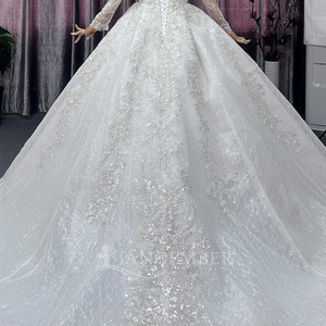 Haute qualité a-ligne Silhouette cou à manches longues <span class=keywords><strong>mariée</strong></span> <span class=keywords><strong>grande</strong></span> <span class=keywords><strong>taille</strong></span> longueur au sol chapelle Train dentelle <span class=keywords><strong>robe</strong></span> de <span class=keywords><strong>mariée</strong></span> Lsch17 - Product Image 6