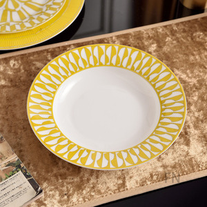 Yellow Bone China Dinnerware 32 pcs <b>Set</b> Ceramic Plate Bowl <b>Cup</b> <b>Set</b> Gold Inlay Round Tableware for Home Gift - Product Image 4