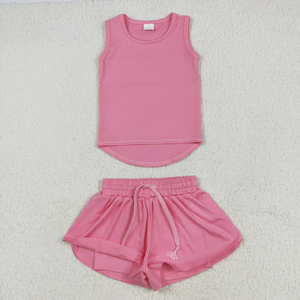 Conjunto de Ropa de Yoga para Niñas, Camiseta sin Mangas y Pantalones Cortos de Colores Sólidos, Venta Caliente de Fábrica, Ropa para Hermanas - Product Image 4