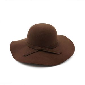 Cheap Character Casual Solid Color Wide Brim <b>Felt</b> Fedora <b>Hats</b> <b>Women</b> Winter - Product Image 2