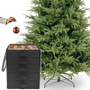 Boîtes de rangement d'ornements de noël avec séparateurs 5 plateaux séparés support d'ornements conserve 100 ornements de vacances sac de transport Durable - Product Image 6