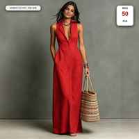 Robe longue décontractée boutonnée sans manches pour femme avec poches, idéale pour l'été – Vente en gros