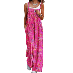 Women's Printed Floral Jumpsuit Comfortable Sleeveless Wide Leg Design <strong>Loose</strong> <strong>Fit</strong> for Holiday Casual Wear - Product Image 1