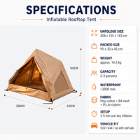 Tente de toit pour SUV, gonflable automatiquement, pour 2-3 personnes, imperméable, en toile de coton, abri de camping avec moustiquaire