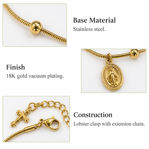 สร้อยข้อมือลูกปัดรูปวงรี สแตนเลสสตีล ตัวล็อคแบบก้ามปู สีทอง - Product Image 2