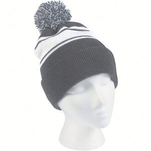 Gorro de Invierno Personalizado con Logotipo para Niños y Adultos, Diseño Moderno de Dos Tonos con Rayas Acordonadas, Tejido Acrílico, Bonito Pompón, Cierre Elástico - Product Image 6