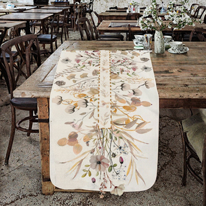 Wildflower Leaves Floral Printed Woven Polyester/Cotton Customized Fall Thanksgiving Kitchen Dining <b>Table</b> <b>Runner</b> Home Party - Product Image 3