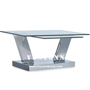 Tavolino da Caffè Moderno Rettangolare con Piano in Vetro Temperato e Base Girevole in Acciaio Inox, <span class=keywords><strong>Vendita</strong></span> Diretta dalla Fabbrica per <span class=keywords><strong>Casa</strong></span> e Villa - Product Image 4