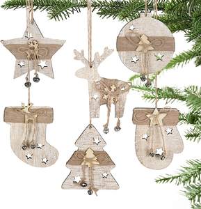 <span class=keywords><strong>Partybus</strong></span>-adornos navideños de madera, arpillera rústica de granja, adornos de árbol de Navidad con hilos - Product Image 4